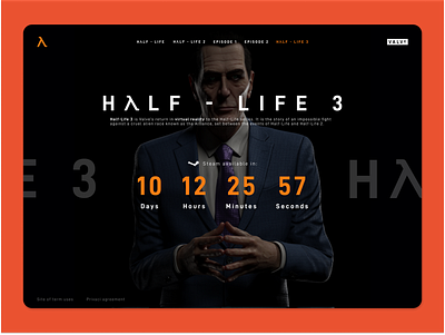 Half-Life 3 Countdown Timer Day14 DailyUI app countdown dailyui dailyuichallenge design flat game half life minimal steam ui ux valve web website