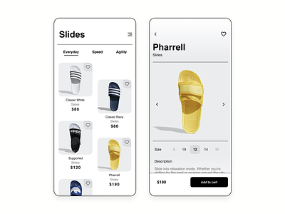 Simple Slides app design ecommerce helvetica hierarchy minimal shiftnudge shoes ui