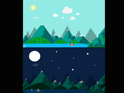 Day-Night landscapes design flat illustration landscape