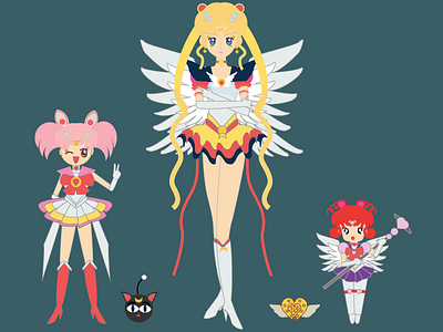 Sailor eternal, Chibiusa and Chibi Chibi... design flat ilustration