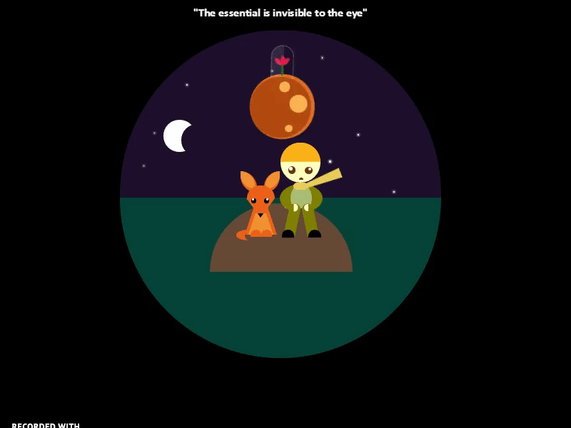 The little prince, the fox and the rose animation css design flat html