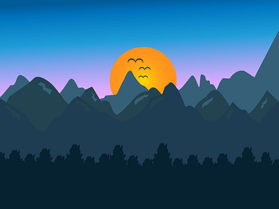 Sun in the mountains... design flat illustration