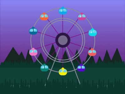 Colorfull ferris wheel design flat gif illustration