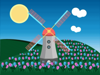 Tulips windmile design flat gif illustration