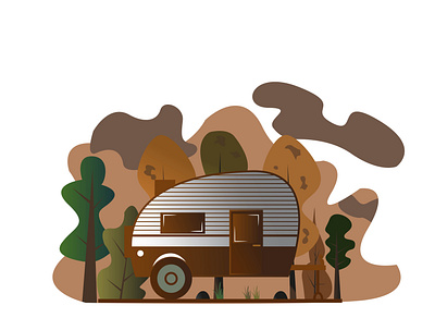 caravan forest view caravan design forest illustration vector