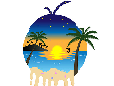 coconut beach beach coconut design dolpin doodles illustration senja sun sunset vector