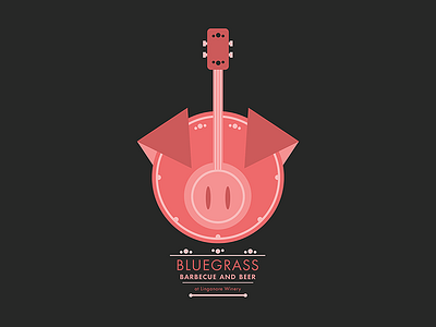 Bluegrass Barbecue and Beer bacon banjo barbecue beer bluegrass festival flat geometric logo music pig pink