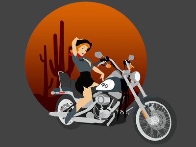 Harley Davidson - Cowgirl cowgirl desert harley harley davidson illustration motorcycle pin up pinup retro sunset vintage western