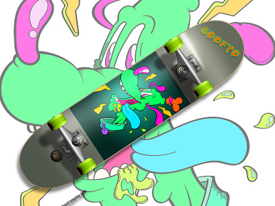 Goofto Skateboard cartoon character disney goofy neon pluto psychedelic saturday morning cartoon skate skateboard vector graphic