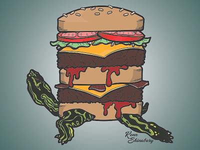 Turtle Burger adobe character design cheese burger dinner hamburger lunch mashup pet redbubble tortoise turtle wacom