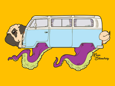 Pugsta Van auto character design pug pugs redbubble van vector graphic volkswagen vw