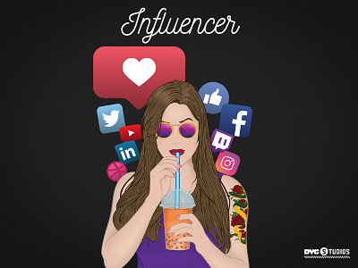 The Influencer dribble facebook follow girl instagram like linkedin twitch twitter vector woman youtube