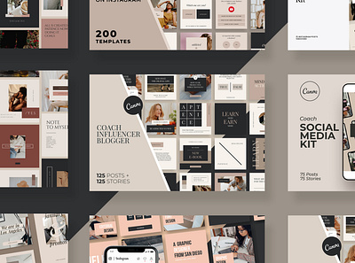 Instagram Templates for Coaches & Bloggers blog blogger brand business canva canva template coach coaches commerce feminine influencer instagram instagram template post shop social media story template