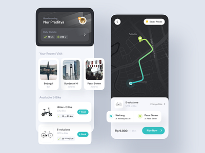 Electric Bike Rental — App Concept app design bycicle clean design e-bike electronic exercise maps mobile app modern navigation npw ride riding sports track tracking travel ui ux
