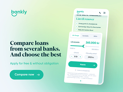 Bankly - Compare Loans Mobile Experience app bank bankly branding clean compare design finance floating gradient illustration isometric landing page loan marketing money npw ui ux website