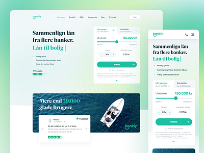 Bankly ⌁ Comparing multiple banks rates app bank bankly budget clean design finance financial gradient green landing page loan marketing modern money npw rates ui ux website