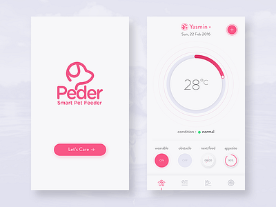 Peder - Smart Pet Feeder animal app care food interface pet pink product startup ui ux web
