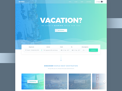 Vacation - Travel Landing Page book booking cards flight hotel interface landing ticket travel trip