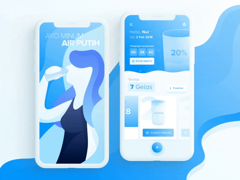 Drink Water reminder - App Exploration app blue drink health modern product reminder schedule startup ui ux water