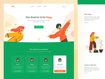 Avance — Landing Page anxiety avance depression green happy healing insurance landing page npw orange stress ui web design website yellow