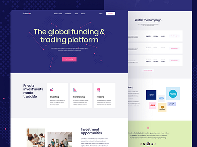 Investlov — Investment Landing Page blue branding clean funding global investor landing page maps marketplace modern npw pink platform purple trading website