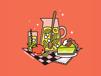 SOUR LEMONADE checkered grapefruit illustrator juice lemon lemonade picnic pie pie slice pitcher vector