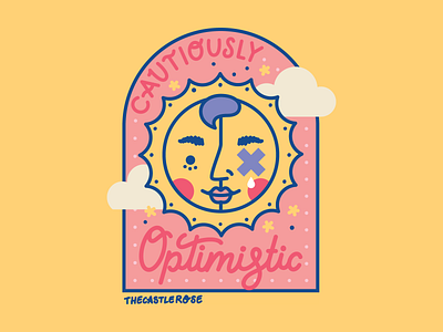 CAUTIOUSLY OPTIMISTIC blue clouds crying illustration optimism optimistic pink sun sunshine tears vector yellow