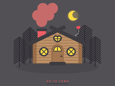 Go to town. cabin camping cottage forest illustration moonlight night pine trees vector