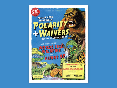 Polarity + Waivers comic book concert gorilla jungle live music monkey poster design retro typography vintage