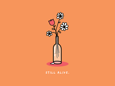 STILL ALIVE duotone floral flowers illustrator line art orange pink selfcare vector