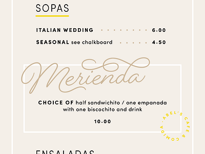 WIP : Abel's Menu branding cafe coffee shop menu neutrals print restaurant typography