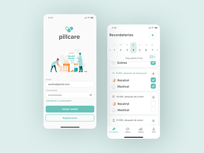 App Pillcare app figma health healthcare medicine minimal prototype reminder app ui ux wireframe