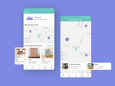 Recrea app app circular economy design figma furniture map mobile ui ux uxui