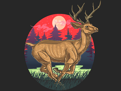 deer in forest illustration vector