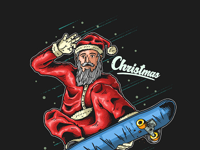 santa claus skateboarder illustration vector graphic