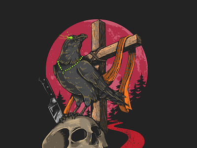 skull and crow illustration vector graphic abstract animal artwork bird black bone cemetery corpse cross crossfit crow dark darkness dead death drawing evil feather forest halloween