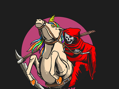 unicorn with grim reaper illustration vector graphic