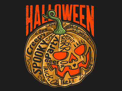 halloween pumpkin with lettering illustration vector graphic artwork celebration cemetery creepy crowd dark dead death demon devil drawing evil face fear festival ghost graphic print halloween illustration pumpkin