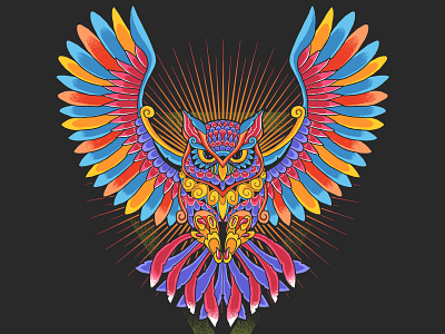 owl colorful ornamental illustration vector