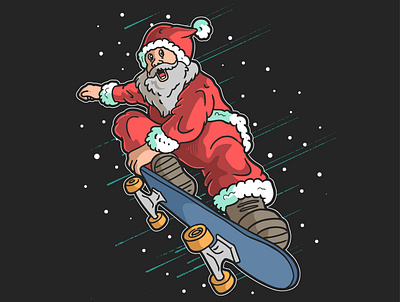 Santa Claus Skater artwork christmas cute illustration santa claus skateboard