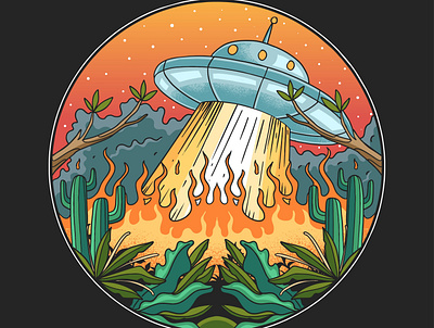 Ufo Against The World alien artwork cute fire illustration scfi ufo