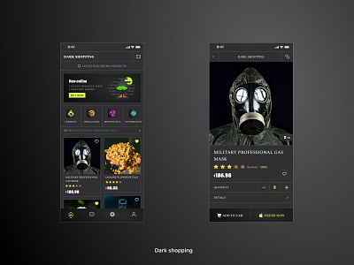 Dark shopping app design icon ui ux