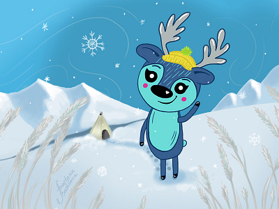 Little reindeer Ignatius character childrens illustration deer illustration kids illustration mountain north reindeer snow winter