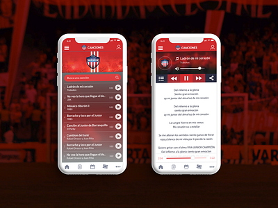 Junior FC - Songs app lyric mobile design music playlist soccer songs ui