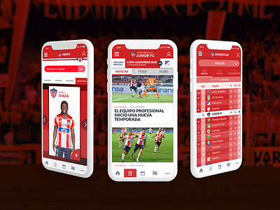 Junior FC - News, Players and Table design junior ligue mobile news players soccer table ui webapp