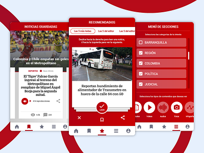 App El Heraldo - Sections app interface menu mobile design news save top 5 ui