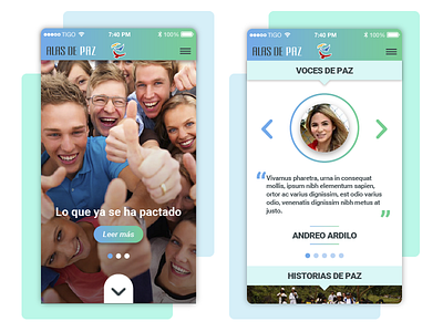 Alas De Paz app interface ios mobile design news post conflict profile testimony ui