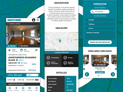 Áreacaribe property app city clean detail detail view form interace location location pin map place property real estate rent rental app sale slide ui ux