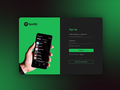Spotify Sign Up Page - Daily UI #001 graphic design spotfiy ui