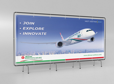 Banner for Biman Bangladesh Airlines Ltd. at MIST Job Fair 2022 ad banner biman biman bangladesh airlines ltd. design graphic design